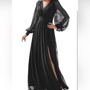 Long sleeve chiffon bridesmaid dress with slit for women